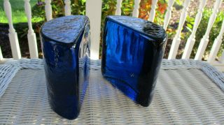 BLENKO Vintage Modern Eames Era Retro Art Glass Cobalt Blue Half Moon Bookends 3