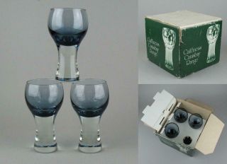 Set 3 Vintage Caithness Glass Canisbay Glasses Goblets Loch Blue 4 1/2 " Boxed