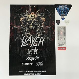 Slayer Lamb Of God 2018 Concert Poster Guitar Pick Guest Pass Ticket Stub