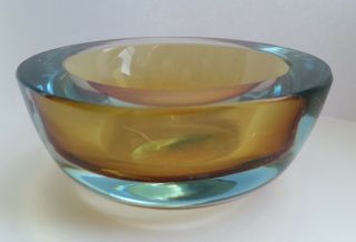 Murano Glass Seguso Geode Sommerso Bowl Amber And Pale Blue