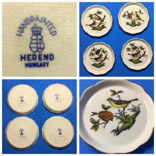 Herend Rothschild Hand - Painted Small Round Trinket Pin Dishes Set Of 4 Hungary
