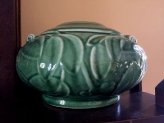 Antique Majolica Pottery Lamp Base Green