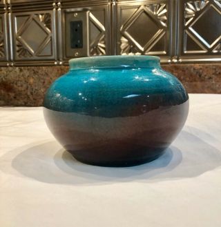 Pisgah Forest Pottery Bulbous Vase Turquoise & Purple Ombre’ Glazed 1940