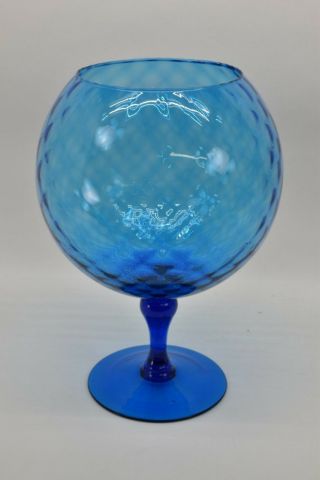 Vintage Empoli Italian Aqua Blue Hand Blown Art Glass Fish Bowl Vase Stemmed
