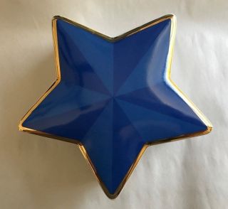 Tiffany & Co.  Star Shape Covered Porcelain Trinket / Candy Box Blue W/ Gold