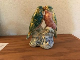 Stangl 3404 Double Love Bird Figurine Parakeet Pair Budgie Early 1940s,