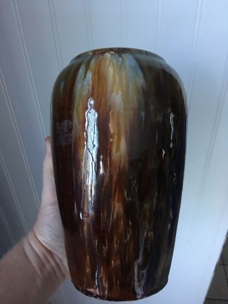 Old Arts & Crafts Mission Style Brush McCoy Pottery Tall Brown Onyx Vase 2
