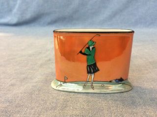 Vintage Noritake Art Deco Lusterware Lady Golfer Cigarette Holder In Orange