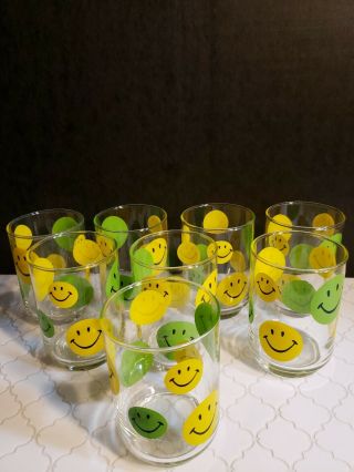 Libby Happy Face Drink Glass Tumblers Set Of 8 1970 