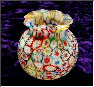 Gorgeous Vintage Murano Fratelli Toso Italy Millefiori Art Glass Vase