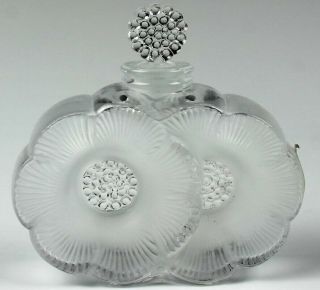Signed Lalique France Frosted Crystal Deux Fleurs Art Glass Perfume Bottle Hld