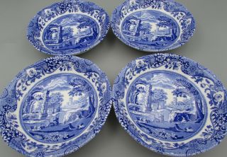Spode China Italian Blue Coupe Cereal Bowls - Set Of Four - England -