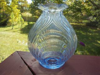 Cambridge Caprice Moonlight Blue Ball Vase W Ruffled Top 6 1/8 "