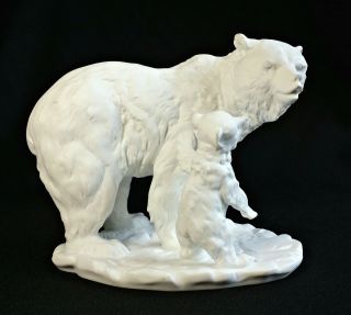 Kaiser White Bisque Porcelain Bear W Cub Sculpture Figurine 521 W Germany