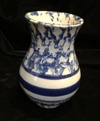 Antique Blue And White Sponge Ware Toothbrush Holder From Camber Set Great Vase 2