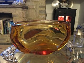 Rare Heavy Whitefriars Large Art Glass Dish Bowl Golden Amber 9250 James Hogan