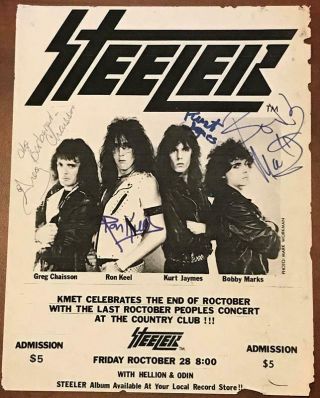 Steeler Vintage Heavy Metal Flyer Signed Autographed Whole Band Ron Keel