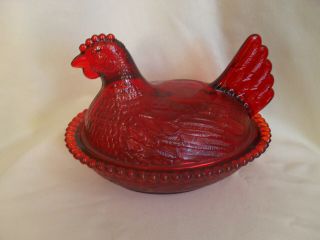 Indiana Hen On Nest Cranberry Red Glass Candy Dish