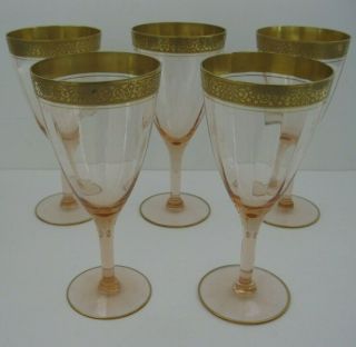 Vintage Tiffin Pink Gold Rimmed Rambler Rose Stemware Wine Glasses - 5