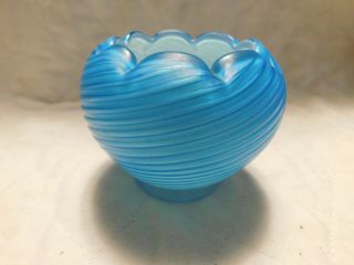 Vintage Turquoise Swirled Satin Glass Rose Bowl 29