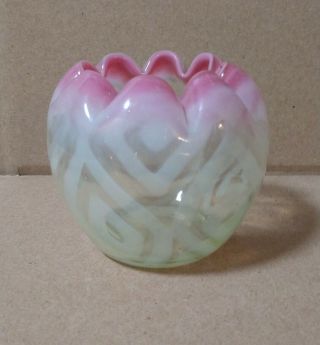Antique Opalescent Vaseline Glass Rose Bowl Pink Rim