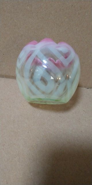 Antique Opalescent Vaseline Glass Rose Bowl Pink Rim 3