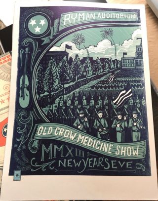 Old Crow Medicine Show Ryman Nye Dec 31 2013 Poster Print Nashville Ocms Avett