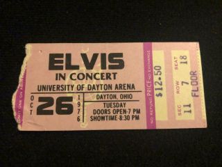 Elvis Presley Concert Ticket Stub October 26,  1976 Dayton Arena Ohio Oh
