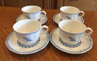 Set Of 4 Villeroy & Boch China Casa Azul Coffee Cups And Saucers