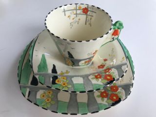 Burleigh Ware “riviera” Pattern Cup And Saucer & Bread And Butter Art Deco