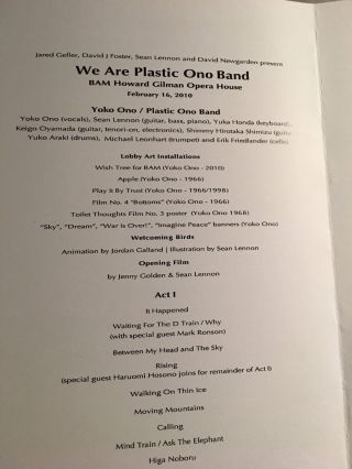 Yoko Ono - We Are Plastic Ono Band Brooklyn Academy Of Music Memorabilia 2010 2