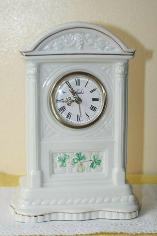 Belleek Glenveigh Mantel Clock Fine Parian China With Shemrock Design