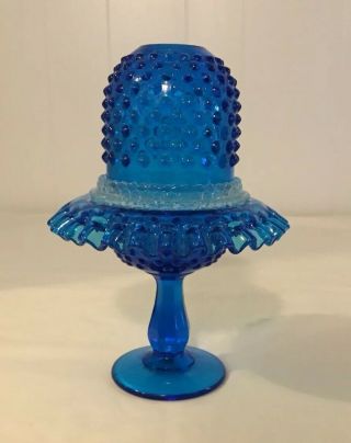 Rare Vintage Fenton Colonial Blue Hobnail 3 Piece Fairy Lamp/light