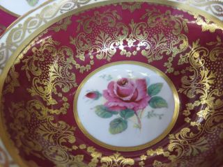PARAGON Pink Rose/RED Heavy Gold/Lace Tea Cup & Saucer A411 DOUBLE WARRANT HP 7