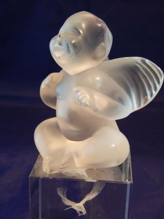 Lalique Crystal Signed Cherub Angel Figurine In The Box A105