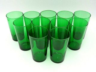 Vintage Green Depression Glass Set Of 11 Drinking Glasses 5 " Tall