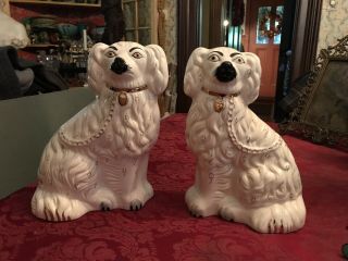 Vintage Pair Staffordshire Beswick Dogs Gold Luster Spaniels 10” England