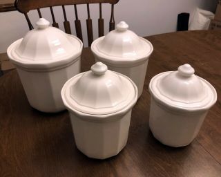 Pfaltzgraff Heritage White Canister 4 Piece Set With Lids Flour Sugar Coffee Tea