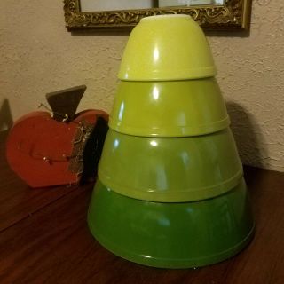 Set 3 Vintage Pyrex Verde Green Avocado Nesting Mixing Bowls 401 402 403 & 404