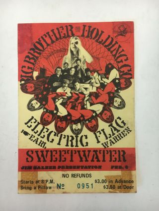 Rare Big Brother Holding Co.  Sweetwater 1968 Concert Ticket Earl Warren
