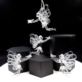 Studio Hand Blown Spun Art Glass 4 Pc Clear Fairy Butterfly Wings 3 " Ornaments
