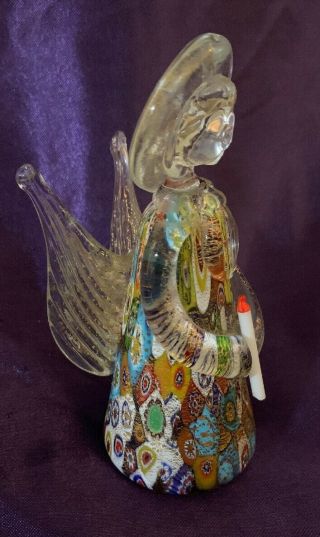 Vintage Murano Art Glass Angel With Candle Millefiori Clear With Gold Accents