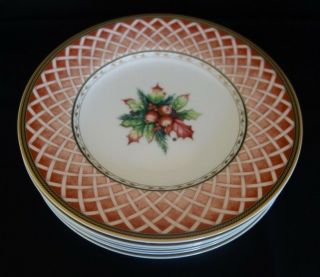 With Tags Set Of 6 Fitz & Floyd Winter Holiday Rose Wreath Salad Plates Nwt