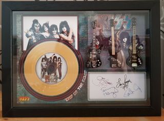Kiss End Of The Road 3 Miniature Guitar And Mini Gold Lp Shadow Box Signed Print