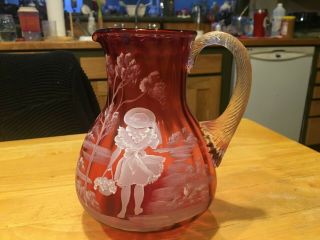 Fenton Cranberry Mary Gregory Pitcher From Limited Edition Tumble Up Set