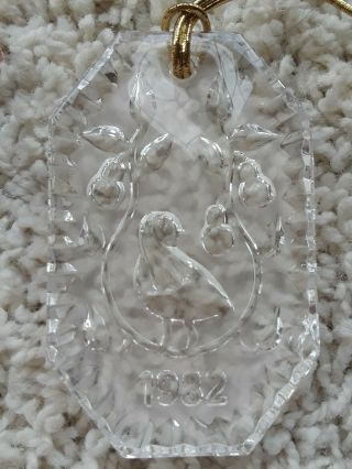 Waterford Crystal Glass Christmas Ornament Ireland 1982 Partridge In A Pear Tree