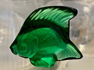 Lalique,  Crystal,  Emerald Green,  Angel Fish Figurine,  signed,  Lalique,  France 2