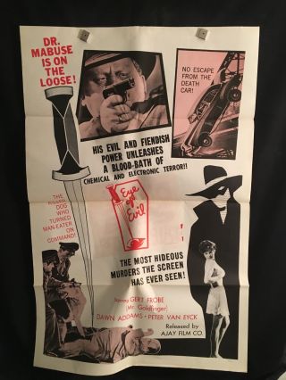 1000 Eyes Of Dr Mabuse Aka Eye Of Evil One Sheet Movie Poster Fritz Lang,  Froebe