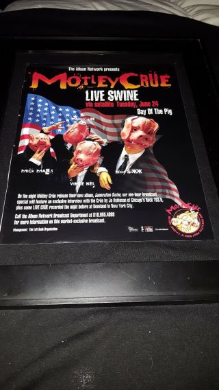 Motley Crue Live Swine Day Of The Pig Rare Radio Promo Poster Ad Framed