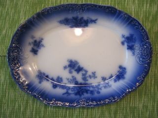 12 - 3/4 " Wheeling Pottery " La Belle " Flow Blue Platter - Ca 1890